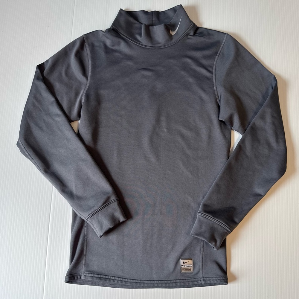Nike Pro Therma-FIT Mock Neck Long Sleeve Compression Shirt Gray Mens Small